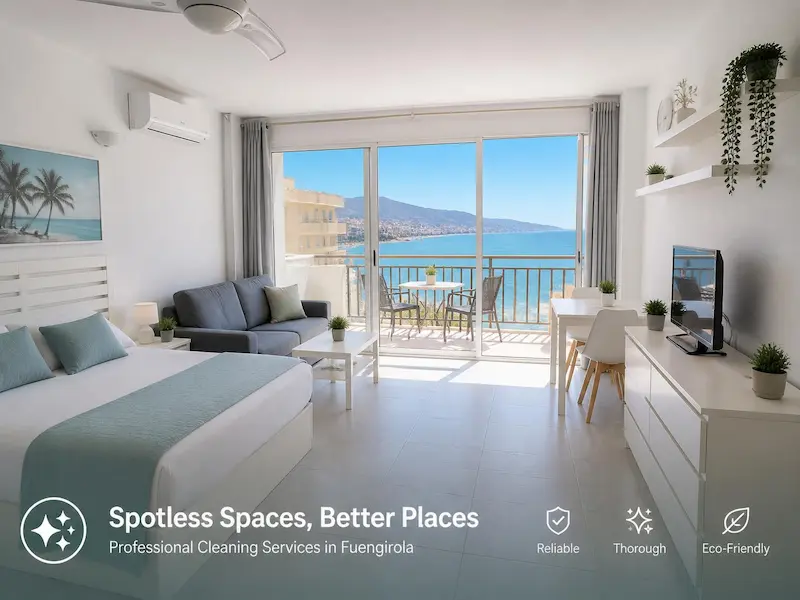 Professional cleaning service team working in a Fuengirola apartment
